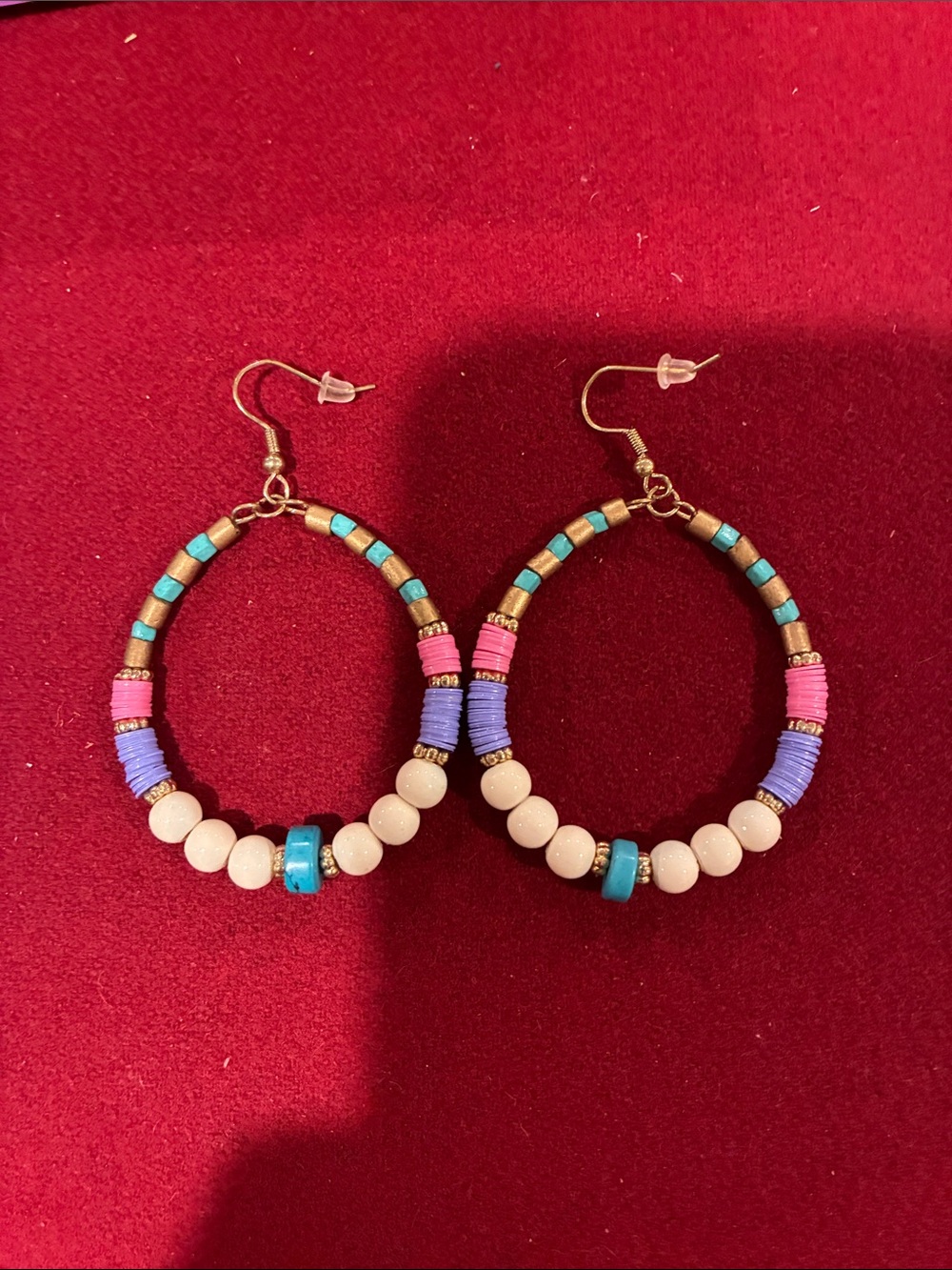 Beaded Hoop Earrings - Pink, Purple, Turquoise & White